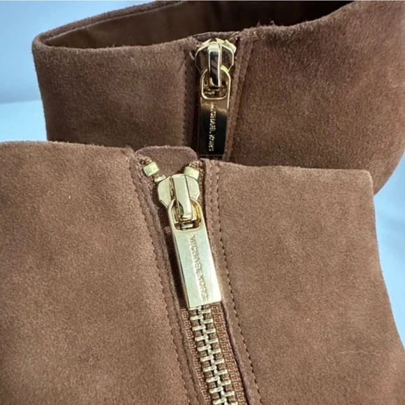 Like-New- Michael Kors Brown Gold Suede Side Zip Heel Ankle Boots (6) - Picture 8 of 12